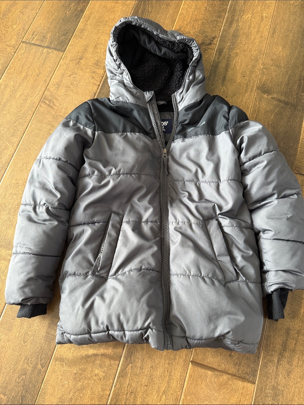 Lands' End Gray and Black Puffer Hooded Kids Jacket